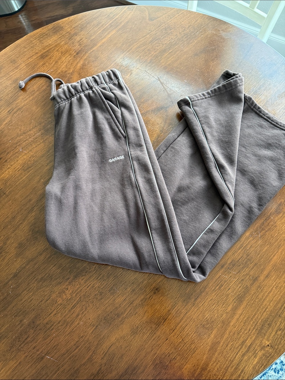 Garage Chocolate Brown Joggers with White Piping